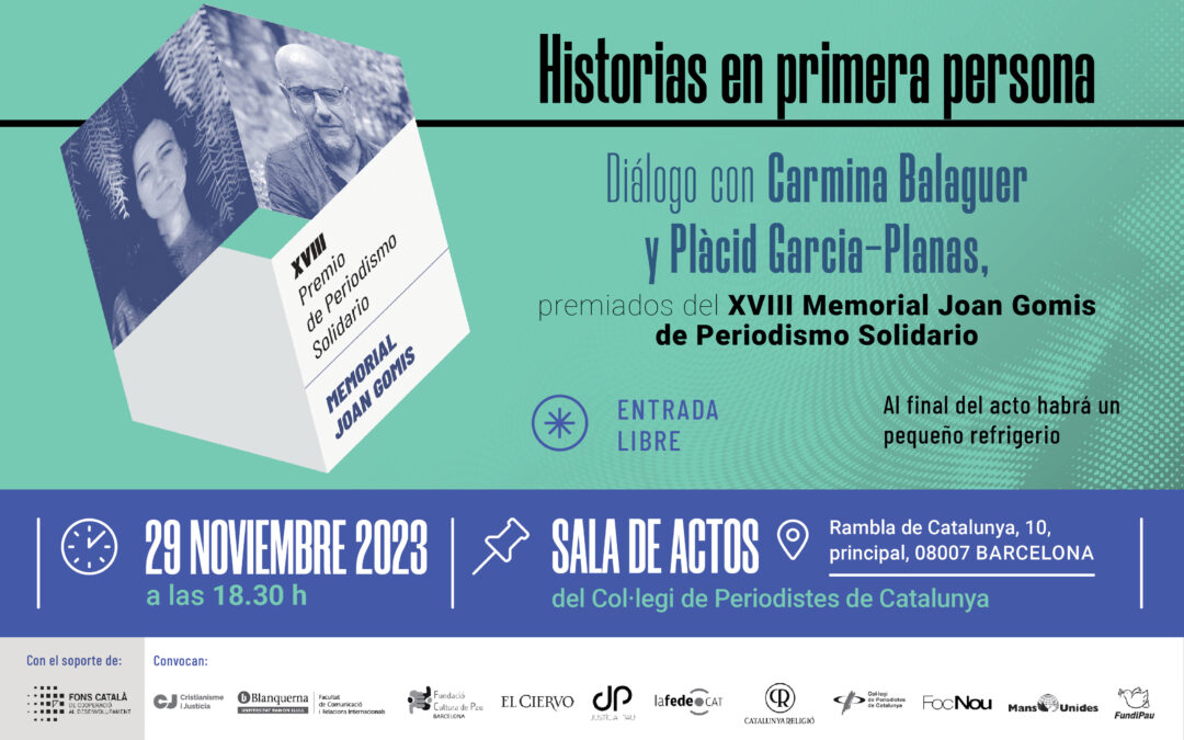 Acto de entrega de los premios XVIII Memorial Joan Gomis de Periodismo Solidario, el 29 de noviembre en Barcelona