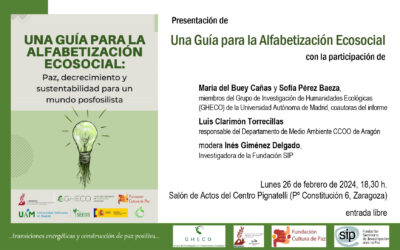 Presentamos la «Guía para la alfabetización ecosocial» en Zaragoza, con la Fundación Seminario de Investigación para la Paz